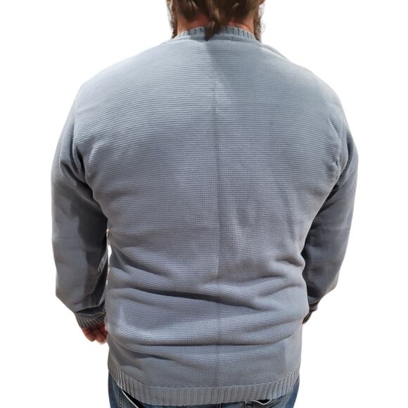 Izod Men’s XL Cornflower Blue Cotton V-Neck Logo Knit Sweater Grandpa Style - Picture 3 of 8